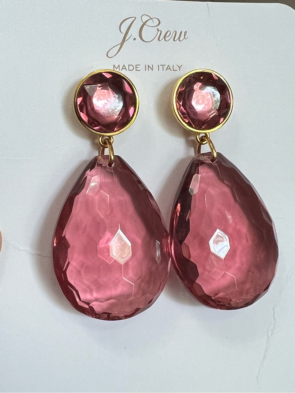 🩷NWT🩷 J.Crew Made-in-Italy faceted teardrop crystal earrings - Picture 2 of 8